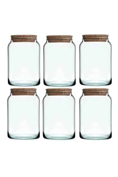 43583 Mantar Kapaklı Cam Kavanoz 860 cc Yeşil Renkli 6 adet ürün görseli