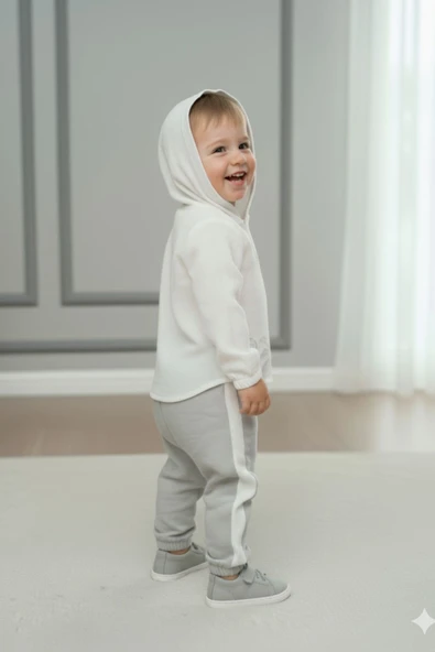 Pamuklu Müslin Kapşonlu Baskılı Bebek Takımı - Resim 10