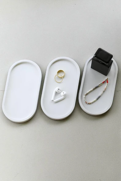 Beton Gri Oval Tepsi | El Yapımı Modern Takı, Mum ve Aksesuar Düzenleyici - Resim 2