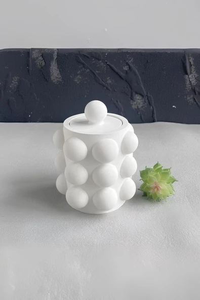 El Yapımı Kapaklı Bubble Beton Kavanoz | Kalemlik, Kaşıklık, Diş Fırçalık, Organizer - Resim 2