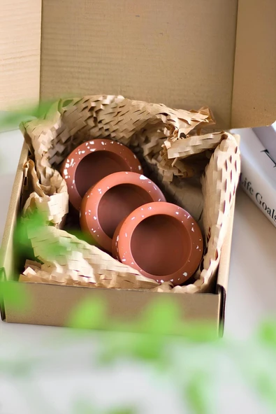 El Yapımı Terracotta Beton Tealight Mumluk 3'lü Set | Dekoratif Şamdan, Yüzük Tabağı - Resim 7