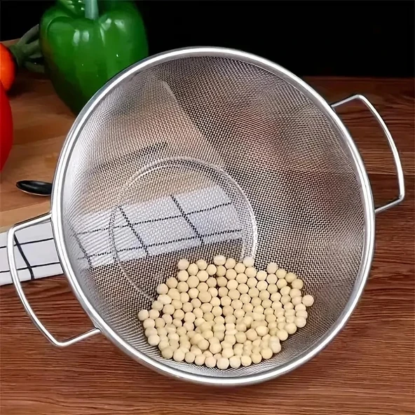 Paslanmaz Çelik Kulplu Tel Çok Amaçlı Makarna Un Meyve Sebze 2'li Süzgeç 26 22  Cm - Resim 7