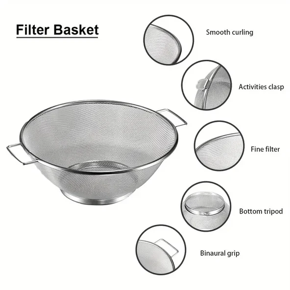 Paslanmaz Çelik Kulplu Tel Çok Amaçlı Makarna Un Meyve Sebze Süzgeçi 26 Cm - Resim 4