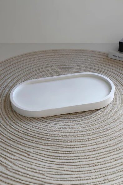 Beton Gri Oval Tepsi | El Yapımı Modern Takı, Mum ve Aksesuar Düzenleyici - Resim 9