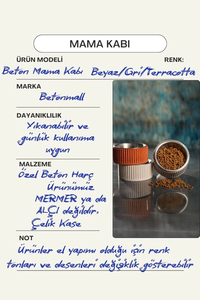 Beton Kedi ve Köpek Mama/Su Kabı | Devrilmeye Dayanıklı, Paslanmaz Çelik Kaseli - Resim 8
