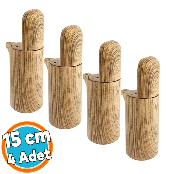 Mobilya Kanepe Koltuk Baza Yükseltme Ayağı Meşe Renk Sert Plastik Ayak 4 Adet 15 cm ürün görseli