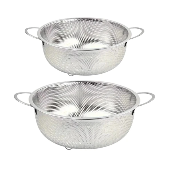 Paslanmaz Çelik Kulplu Çok Amaçlı Makarna Un Meyve Sebze 2'li Süzgeç 25 22 Cm ürün görseli