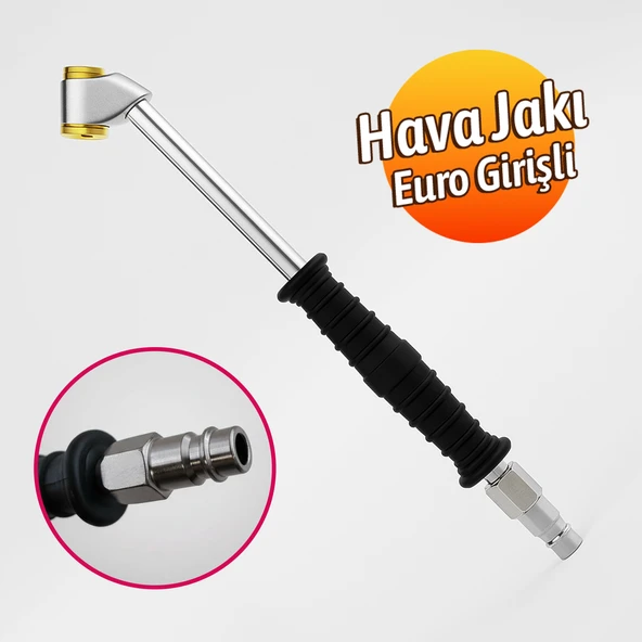 Euro Girişli Küresel Hortum Giriş Kompresör Lastik Şişirme Hava Basma Jakı Siyah - Resim 2