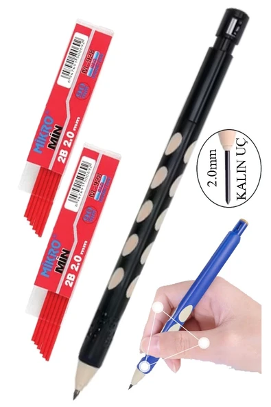 Kalın Uçlu Versatil Kalem 2.0 mm Siyah 1 Adet ve 2.0 Mm Kalın Uç Kırmızı 2 Adet Kalın Uçlu Mekanik Kalem
