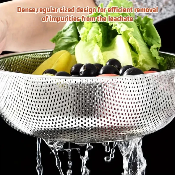 Paslanmaz Çelik Kulplu Çok Amaçlı Makarna Un Meyve Sebze Süzgeç 25 Cm - Resim 3