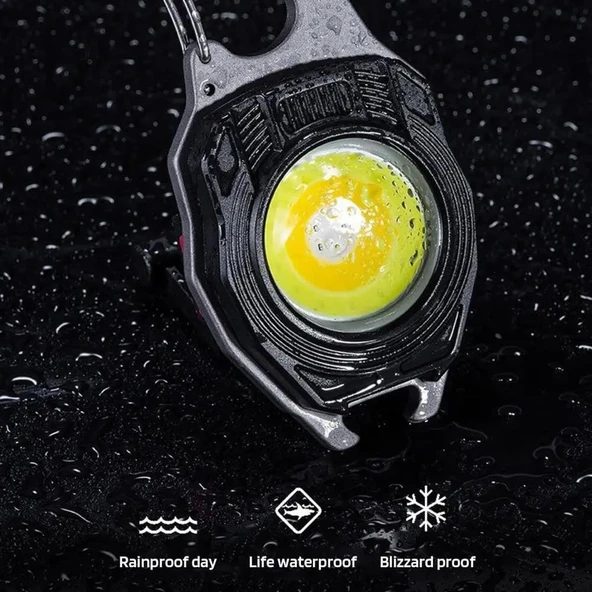 Çok Fonksiyonlu Mini Çalışma Işığı Çakmak Özellikli LED Anahtarlık El Feneri 3 Işık Kaynakları Acil Durum Için LED Güç Göstergesi Siyah (Siyah) - 9