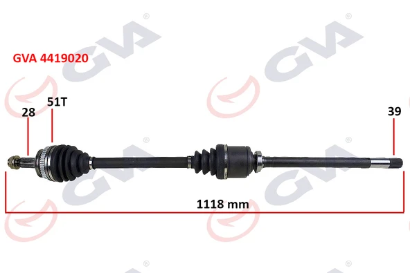 GVA 4419020 AKS KOMPLE ÖN SAĞ RENAULT MASTER II 98>06 OPEL MOVANO A 98>01 1.9dCi 2.2dCi 2.5dCi 2.8dCi 51DİŞ 1118mm 7700102980-8200052426-8200169281 ürün görseli