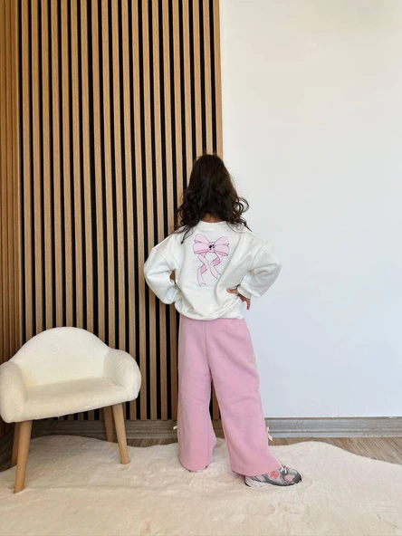 Cg Kids Barbie kabartma barbie yazı 3 iplik kumaş kız çocuk alt üst takım süper kalite sırt baskı ve eşofman detay - 2