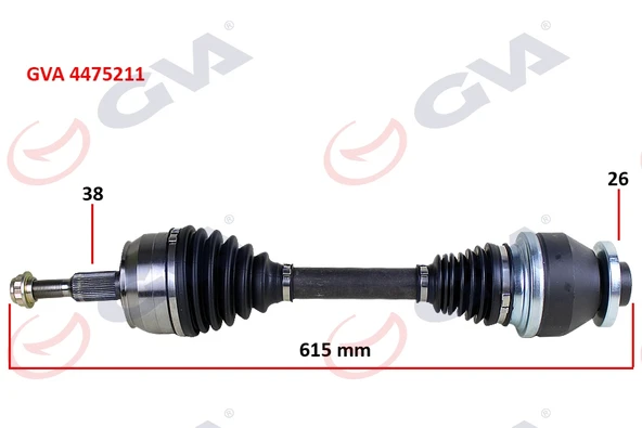 GVA 4475211 KOMPLE AKS SOL TRANSPORTER T5 2.5 TDİ 03-11 6 VİTES 615mm 7H0407271AA-7H0407271AC-7H0407271AL ürün görseli