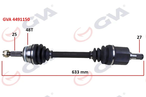 GVA 4491150 KOMPLE AKS SOL GETZ 1.5 CRDİ 03-09 ABS Lİ 48DİŞ 633mm 495001C550-495001C460 ürün görseli 1