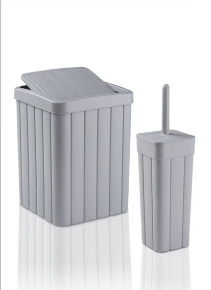 2'li Banyo Seti - 10L Pırpır Kapaklı Çöp Kovası Ve Wc Fırçalık ürün görseli