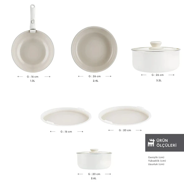 Karaca x Refika Swiss Crystal Almond Cream Easy Clip 9 Parça Tencere Seti - Resim 2