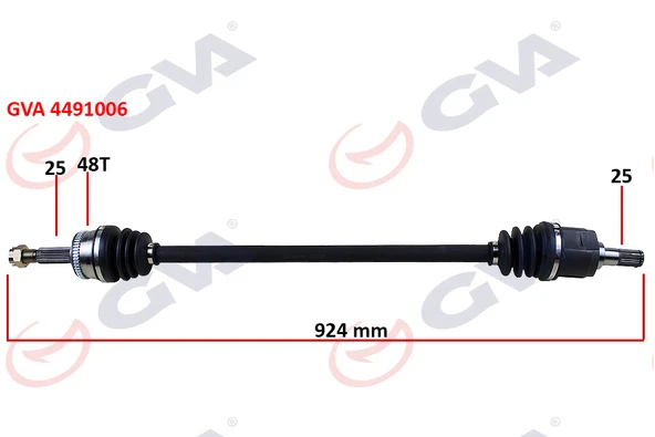 GVA 4491006 KOMPLE AKS SAĞ HYUNDAI ACCENT ERA 1.4L 1.6L G4EE G4ED benzinli 06-10 ABS li 25x25 - ABS 48 diş komple boy 924mm 495001E050-495001E051 ürün görseli 1