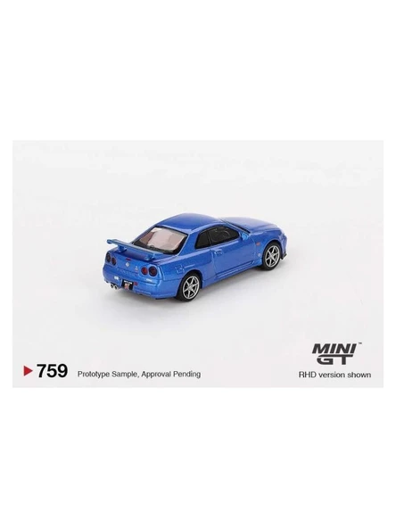 Mini GT 1/64 Nissan Skyline Gt-R (R34) V-Spec Bayside Blue 759 - Resim 3