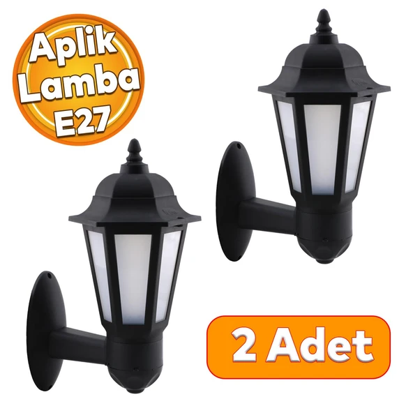 Bahçe Sokak Duvar Aplik Lamba Aydınlatma Lale Bahçe Armatürü Yandan Montaj E27 Duy Siyah Plastik - Resim 2