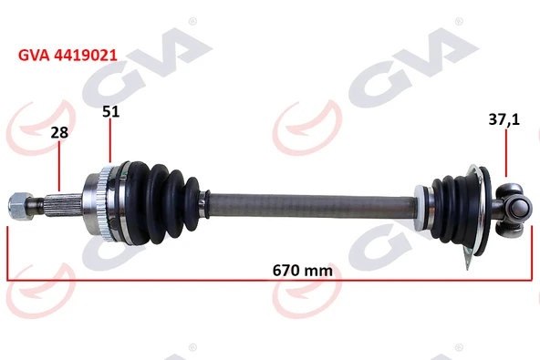 GVA 4419021 AKS KOMPLE SOL RENAULT MASTER II 98>06 OPEL MOVANO A 98>01 1.9dCi 2.2dCi 2.5dCi 2.8dCi 51DİŞ 670mm 7700102998-8200052428-8200178618 ürün görseli