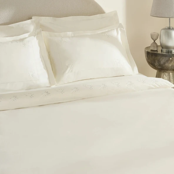 Karaca Home White Coll Rayas Nakışlı %100 Pamuk Çift Kişilik Nevresim Takımı Beyaz - Resim 5