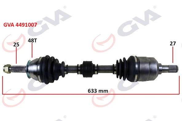 GVA 4491007 KOMPLE AKS SOL HYUNDAI ACCENT ERA 1.5L D4FA CRDi 06-10 ABS li 25x27 - ABS 48 diş komple boy 633mm 495001E600-495001E610 ürün görseli 1