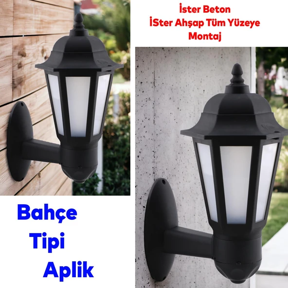 Bahçe Sokak Duvar Aplik Lamba Aydınlatma Lale Bahçe Armatürü Yandan Montaj E27 Duy Siyah Plastik - Resim 6