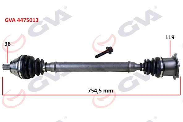 GVA 4475013 KOMPLE AKS SAĞ CADDY-GOLF5-JETTA-PASSAT 1.9-2.0 TDİ 03-09 754.5mm 1K0407272EG-1K0407272DQ-1K0407272QF ürün görseli 1