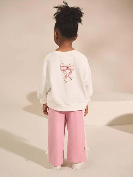 Cg Kids Barbie kabartma barbie yazı 3 iplik kumaş kız çocuk alt üst takım süper kalite sırt baskı ve eşofman detay - 4