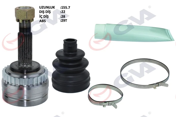 GVA 4490010K DIŞ AKS KAFASI CORSA B-C 94>06 COMBO B-C 94>11 TIGRA B 04>10 MERIVA A 04>10 ABS Lİ 29 DİŞ 22x28x52 155mm 26089775-26067600-26060699-26032411 ürün görseli 1
