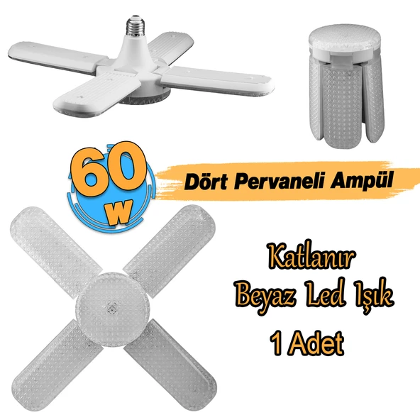 Dört Pervaneli Tasarruflu Ampul 60 W Led Lamba Beyaz E27 Duy 5400 Lümen Uzun Ömürlü 220 Volt 1 Adet - Resim 2