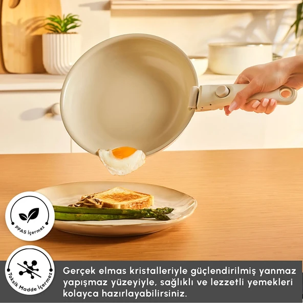 Karaca x Refika Swiss Crystal Almond Cream Easy Clip 7 Parça Tencere Seti - Resim 4