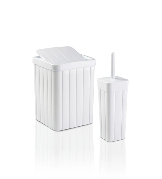2'li Banyo Seti - 10L Pırpır Kapaklı Çöp Kovası Ve Wc Fırçalık - Resim 5