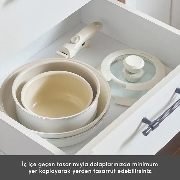 Karaca x Refika Swiss Crystal Almond Cream Easy Clip 7 Parça Tencere Seti - Resim 6