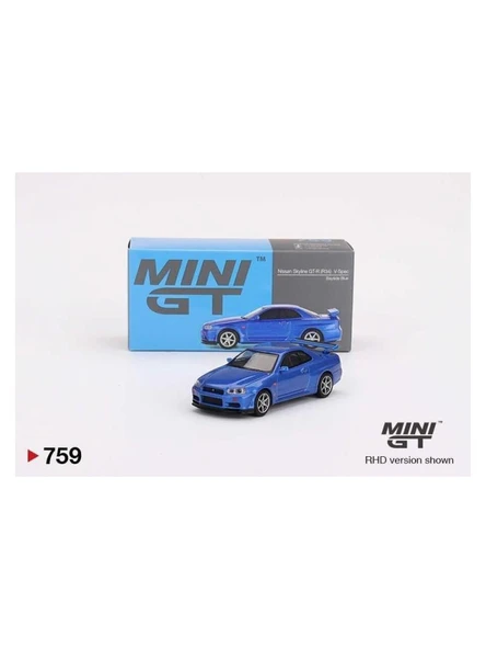 Mini GT 1/64 Nissan Skyline Gt-R (R34) V-Spec Bayside Blue 759 - Resim 2