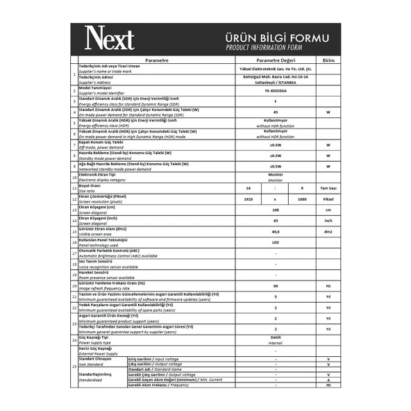 YE-43020G6 43" 109 Ekran Full HD LED TV - Resim 5