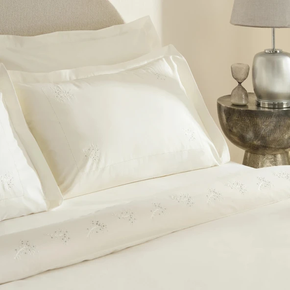 Karaca Home White Coll Rayas Nakışlı %100 Pamuk Çift Kişilik Nevresim Takımı Beyaz - Resim 3