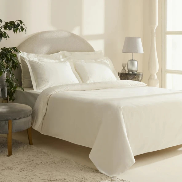 Karaca Home White Coll Rayas Nakışlı %100 Pamuk Çift Kişilik Nevresim Takımı Beyaz - Resim 9