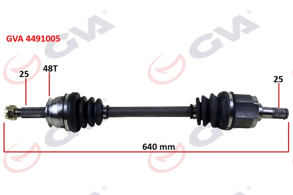 GVA 4491005 KOMPLE AKS SOL HYUNDAI ACCENT ERA 1.4L 1.6L G4EE G4ED benzinli 06-10 ABS li 25x25 - ABS 48 diş komple boy 640mm 495001E000-495001E010 ürün görseli