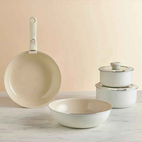 Karaca x Refika Swiss Crystal Almond Cream Easy Clip 7 Parça Tencere Seti - Resim 3