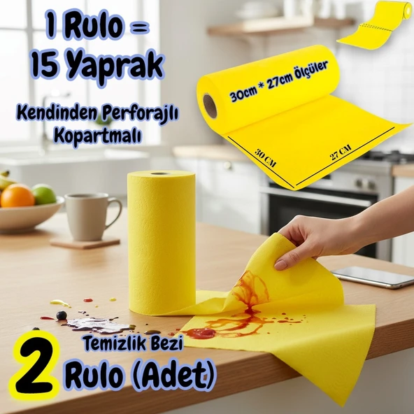 Technow Softtex 15 Kesimli Sarı Kopar Kullan Rulo Temizlik Bezi 27x30 Cm 2'li ürün görseli 1
