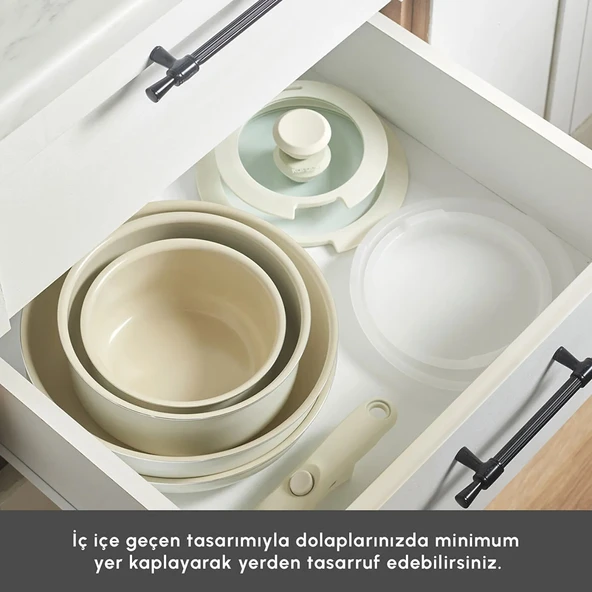 Karaca x Refika Swiss Crystal Almond Cream Easy Clip 9 Parça Tencere Seti - Resim 4