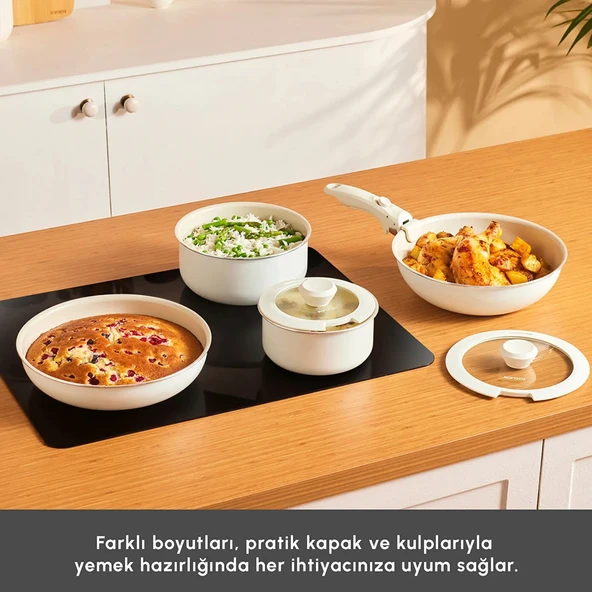 Karaca x Refika Swiss Crystal Almond Cream Easy Clip 7 Parça Tencere Seti - Resim 10