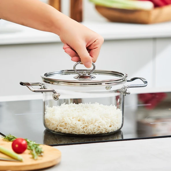 Karaca Amore Borosilikat Cam Derin Tencere 18 Cm - Resim 4