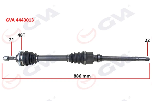 GVA 4443013 KOMPLE AKS SAĞ PEUGEOT P206 1.6i TU5 98>06 21x22x48T 886mm ABS Lİ 3273.3L-3273.3M-3273.CS-9630767280 ürün görseli 1