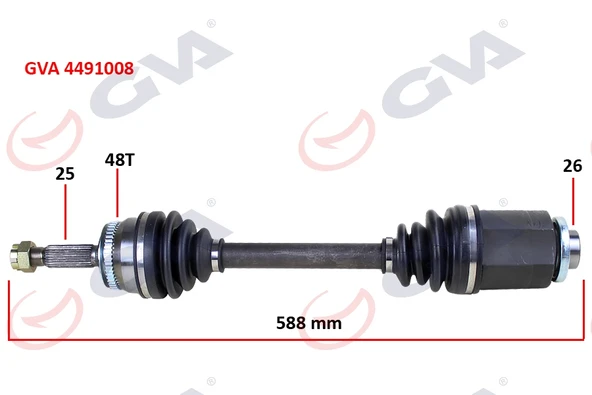 GVA 4491008 KOMPLE AKS SAĞ HYUNDAI ACCENT ERA 1.5L D4FA CRDi 06-10 ABS li 25x26 - ABS 48 diş komple boy 588mm 495001E650-495001E660 ürün görseli