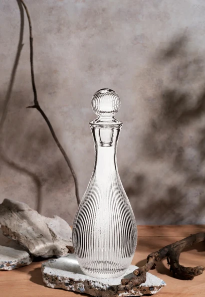 Kapaklı Çizgili Cam Şerbetlik, Sürahi 1 Lt ürün görseli 1