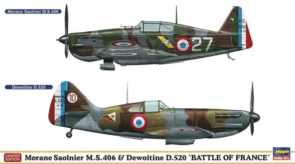 Hasegawa 1941 1/72 Ölçek, Morane Saulnier M.S.406 & Dewoitine D.5 (Limited Edition), Savaş Uçağı Plastik Model Kiti