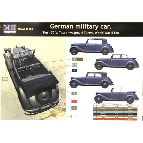 Masterbox 35100 1/35 Ölçek, German Military Car, Typ 170 V, Tourenw - Resim 2